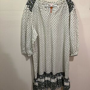 KNOX ROSE OFF WHITE WOMEN RUFFLE LONG SLEEVE DRESS WITH GREEN DETAILS